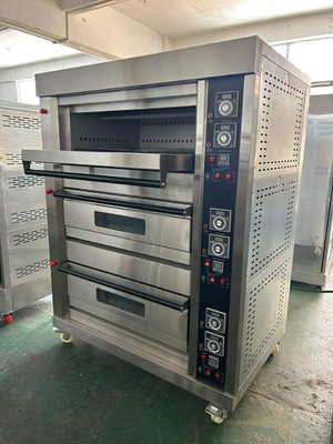 6 ট্রে এলপিজি গ্যাস ডেক ওভেন 220V 50HZ 3 ডেক মডেল বাণিজ্যিক রেস্টুরেন্ট রান্না জন্য