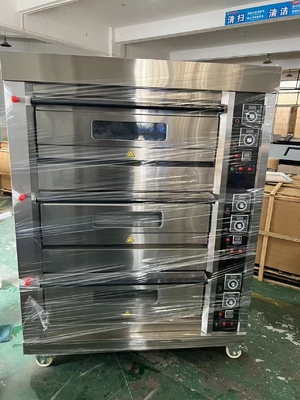 6 ট্রে এলপিজি গ্যাস ডেক ওভেন 220V 50HZ 3 ডেক মডেল বাণিজ্যিক রেস্টুরেন্ট রান্না জন্য