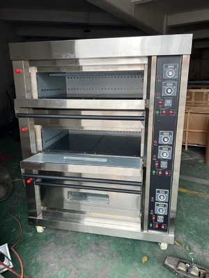 6 ট্রে এলপিজি গ্যাস ডেক ওভেন 220V 50HZ 3 ডেক মডেল বাণিজ্যিক রেস্টুরেন্ট রান্না জন্য