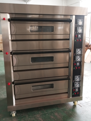 6 ট্রে এলপিজি গ্যাস ডেক ওভেন 220V 50HZ 3 ডেক মডেল বাণিজ্যিক রেস্টুরেন্ট রান্না জন্য