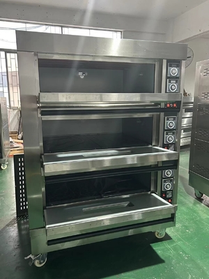 গ্যাস চালিত NBO-G306 3 ডেক 6 ট্রে ওভেন বেকিং রুটি ডিম টার্ট এবং আরো জন্য