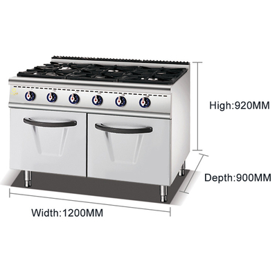 গ্যাস ভালভ এলপিজি 43.8KW এনজি 50.3KW বাণিজ্যিক রান্নার রেঞ্জ মেশিন