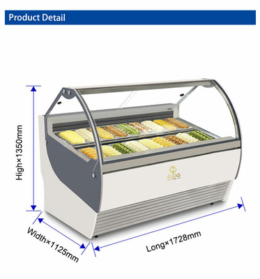 1650W ইতালিয়ান প্যান 18pcs গ্লাস আইসক্রিম প্রদর্শন জন্য বায়ুচলাচল শিল্প হিমায়ন সরঞ্জাম