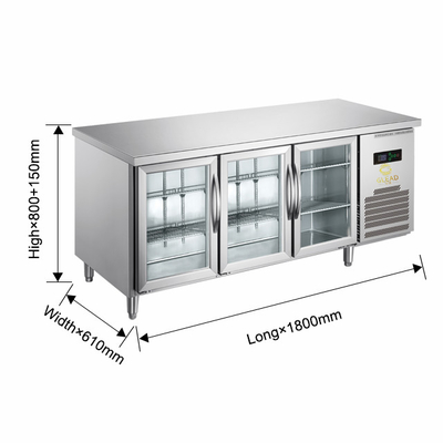 220V-240V 5°C -0°C ডাবল গ্লাস ডোর ইন্ডাস্ট্রিয়াল রেফ্রিজারেশন সরঞ্জাম 150L ডিসপ্লে চিলার