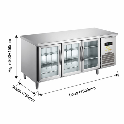 220V-240V 5°C -0°C ডাবল গ্লাস ডোর ইন্ডাস্ট্রিয়াল রেফ্রিজারেশন সরঞ্জাম 150L ডিসপ্লে চিলার