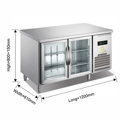 220V-240V 5°C -0°C ডাবল গ্লাস ডোর ইন্ডাস্ট্রিয়াল রেফ্রিজারেশন সরঞ্জাম 150L ডিসপ্লে চিলার