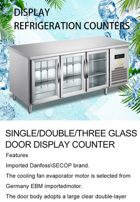 220-240V 2N-50HZ এয়ার কুল SS304 ওয়ার্কবেঞ্চ রেফ্রিজারেটেড ডিসপ্লে কেস