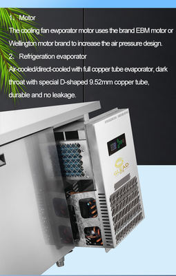 220-240V 2N-50HZ এয়ার কুল SS304 ওয়ার্কবেঞ্চ রেফ্রিজারেটেড ডিসপ্লে কেস